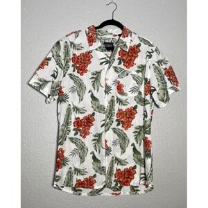 Premium Expression Hawaiian Shirt Mens Size X-Large White Floral Print Short Slv